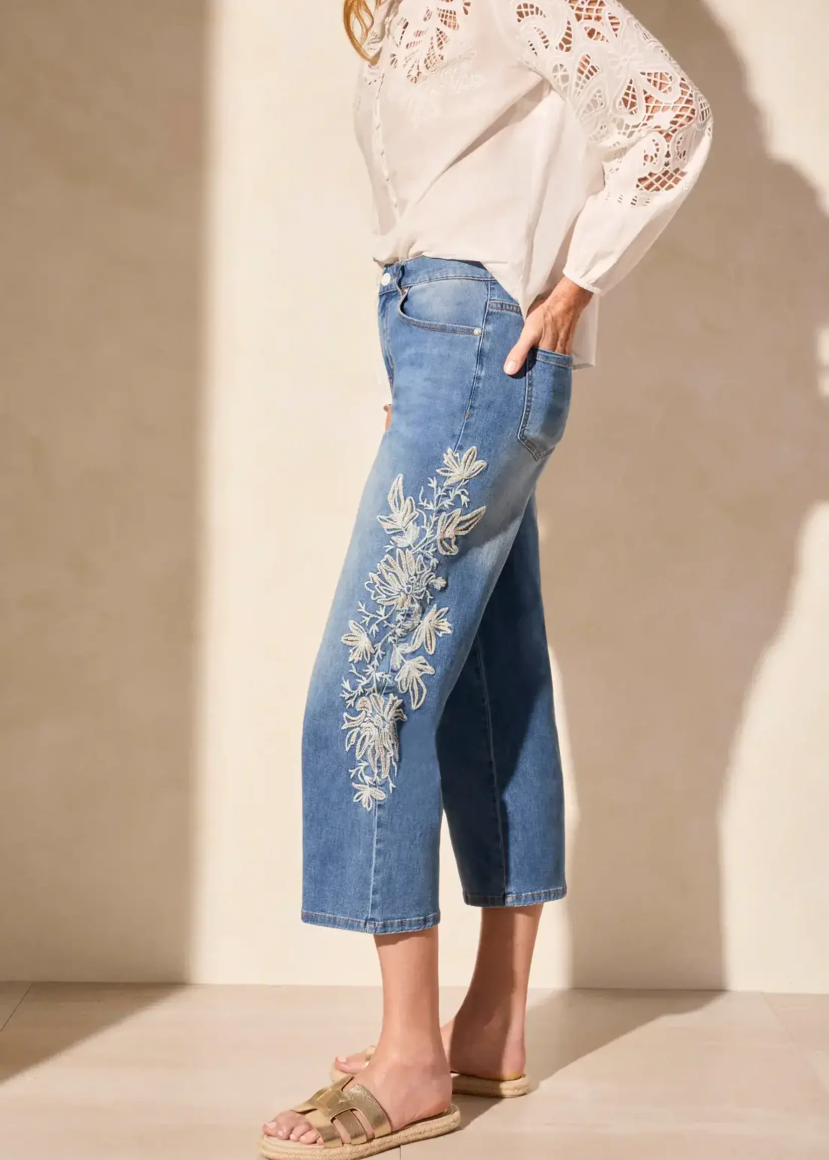 Tribal Embroidered Crop Jean
