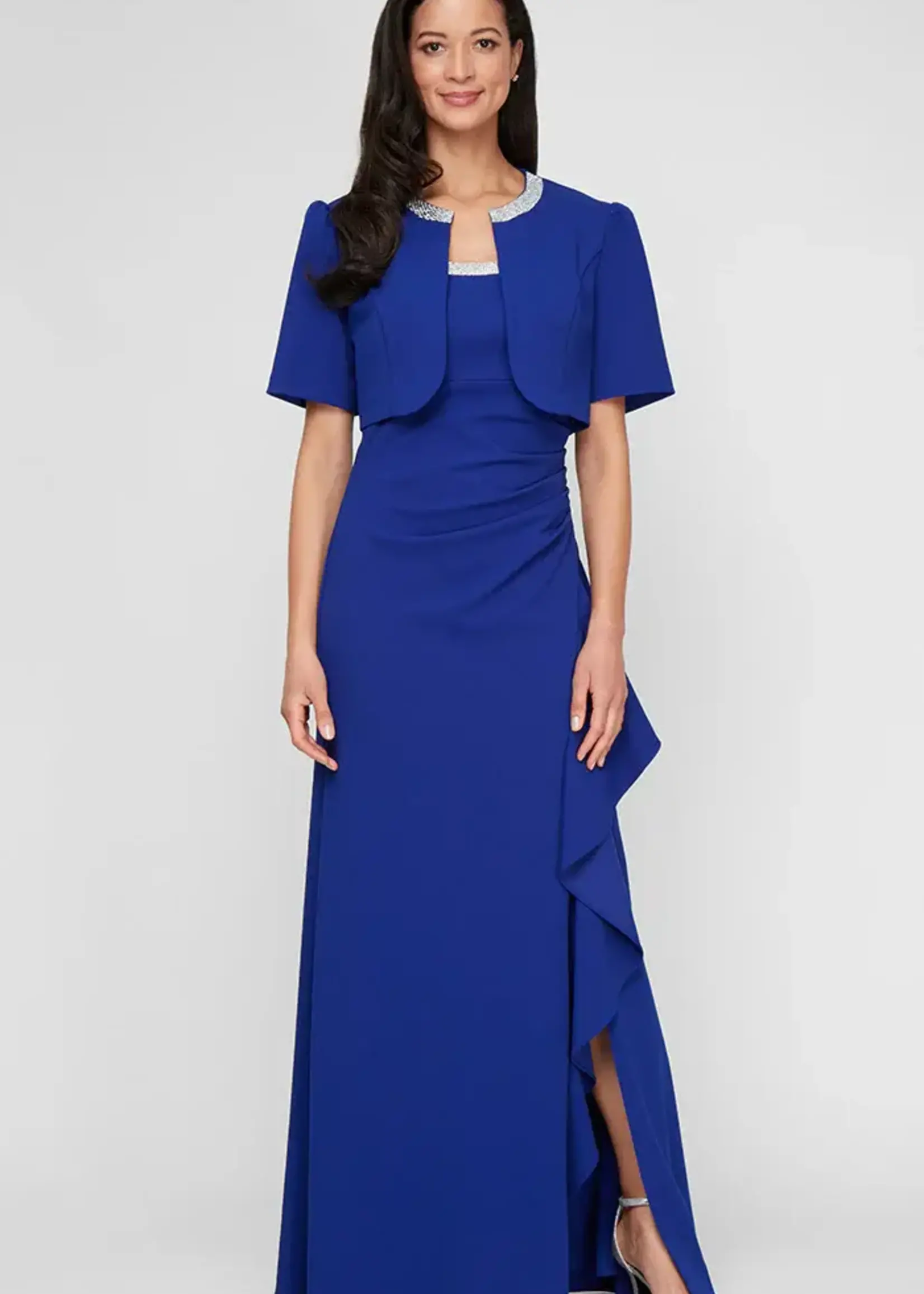 Alex evening Bolero Jkt Ruffle Cascade Gown