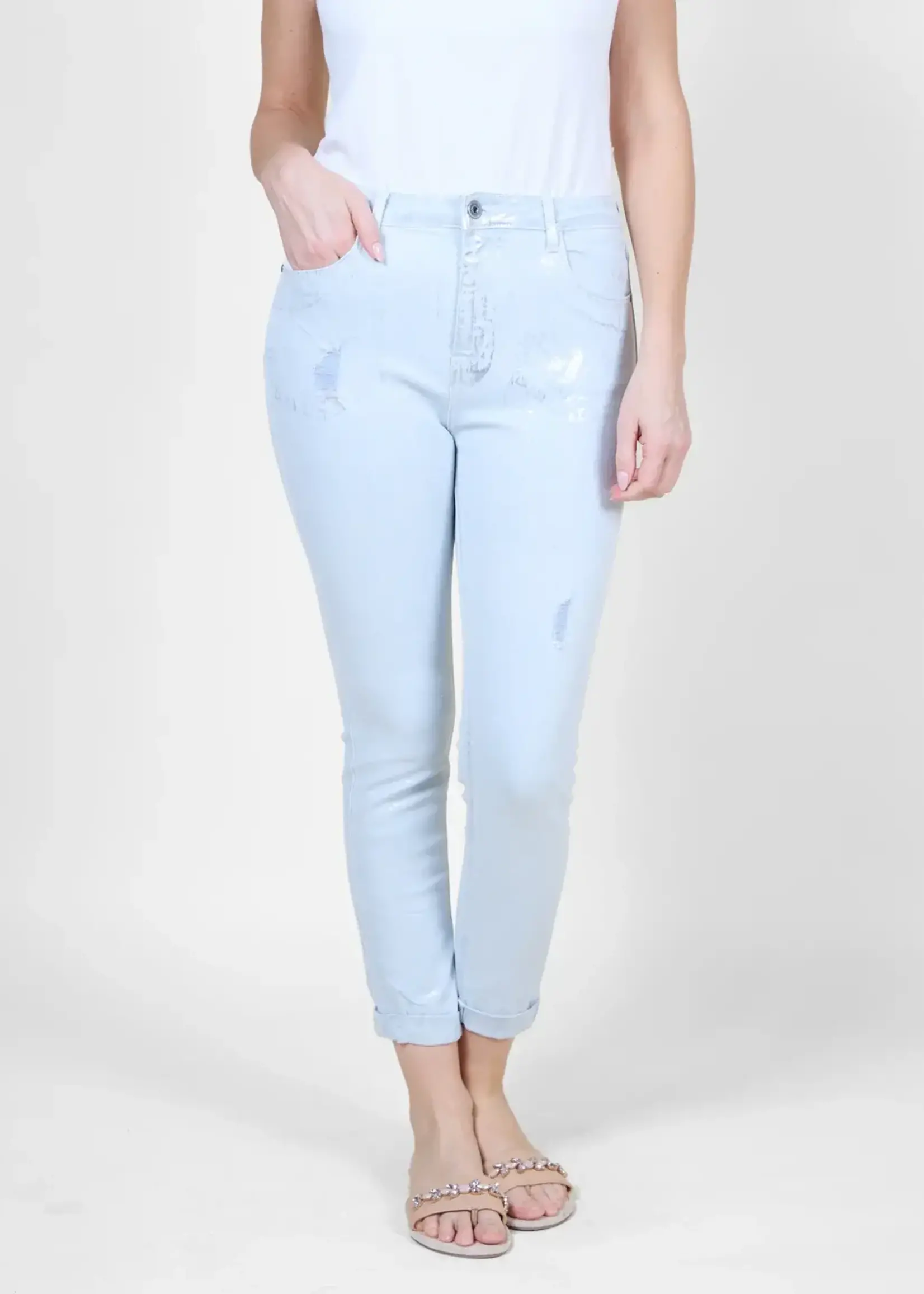 Angela Mara Subtle Silver Distress Skinny Jean