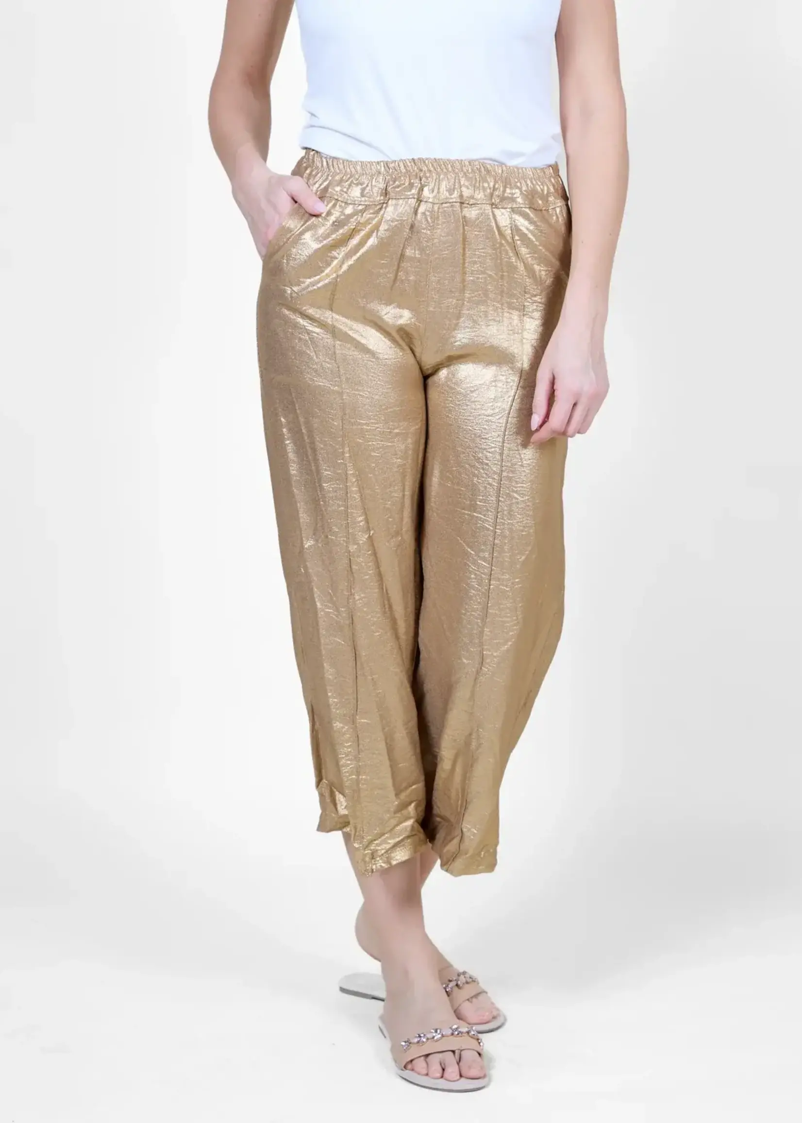 Angela Mara Crop Metalic Wide Leg Pant