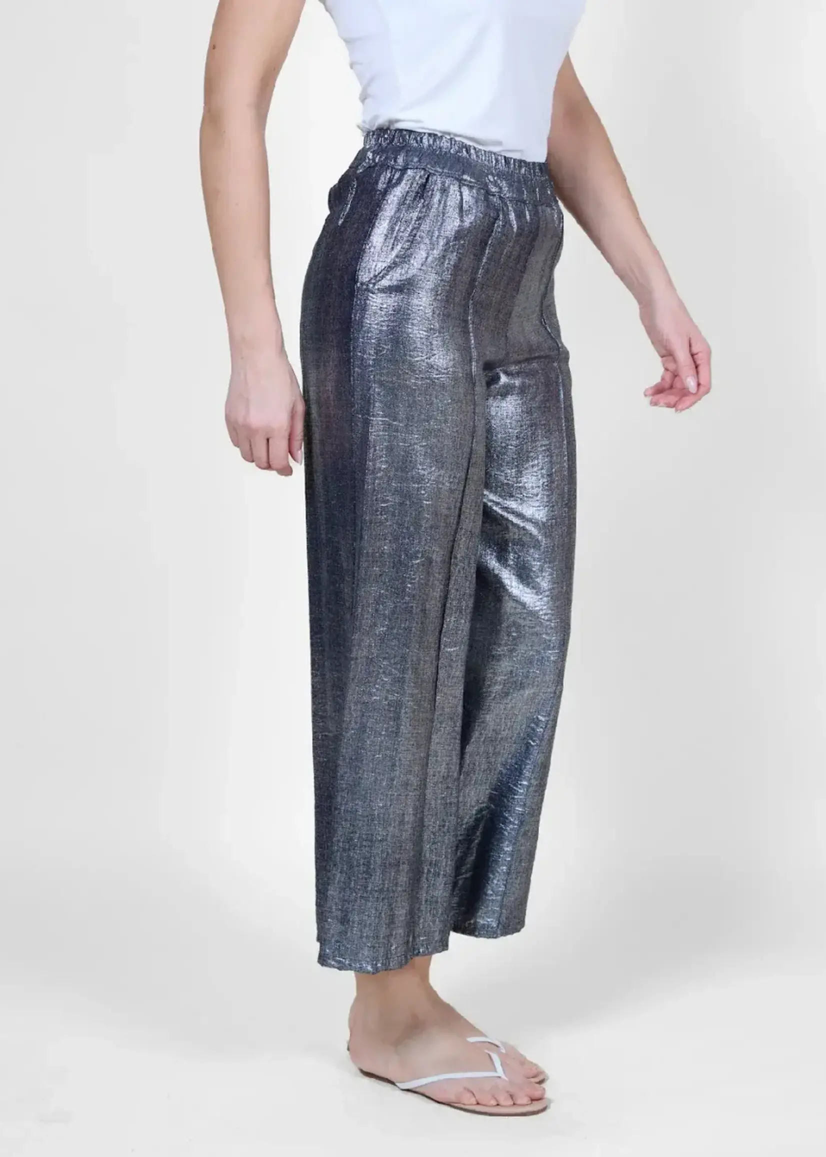 Angela Mara Crop Metalic Wide Leg Pant