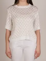 Angela Mara Geometric Lurex 3/4 Sleeve Sweater
