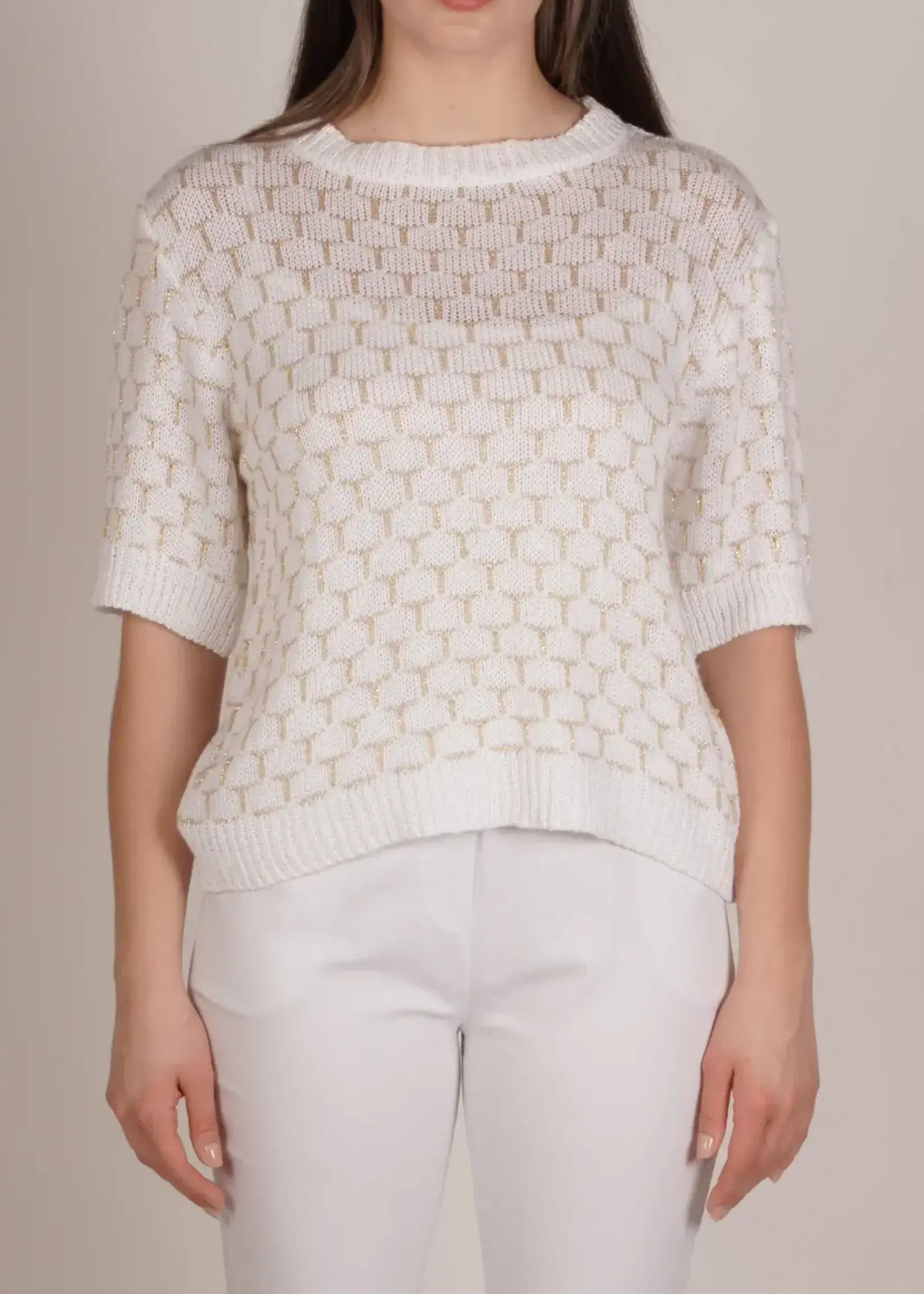 Angela Mara Geometric Lurex 3/4 Sleeve Sweater