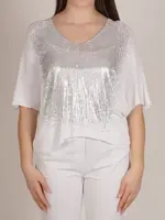 Angela Mara Drop Shoulder Foil Detail Top