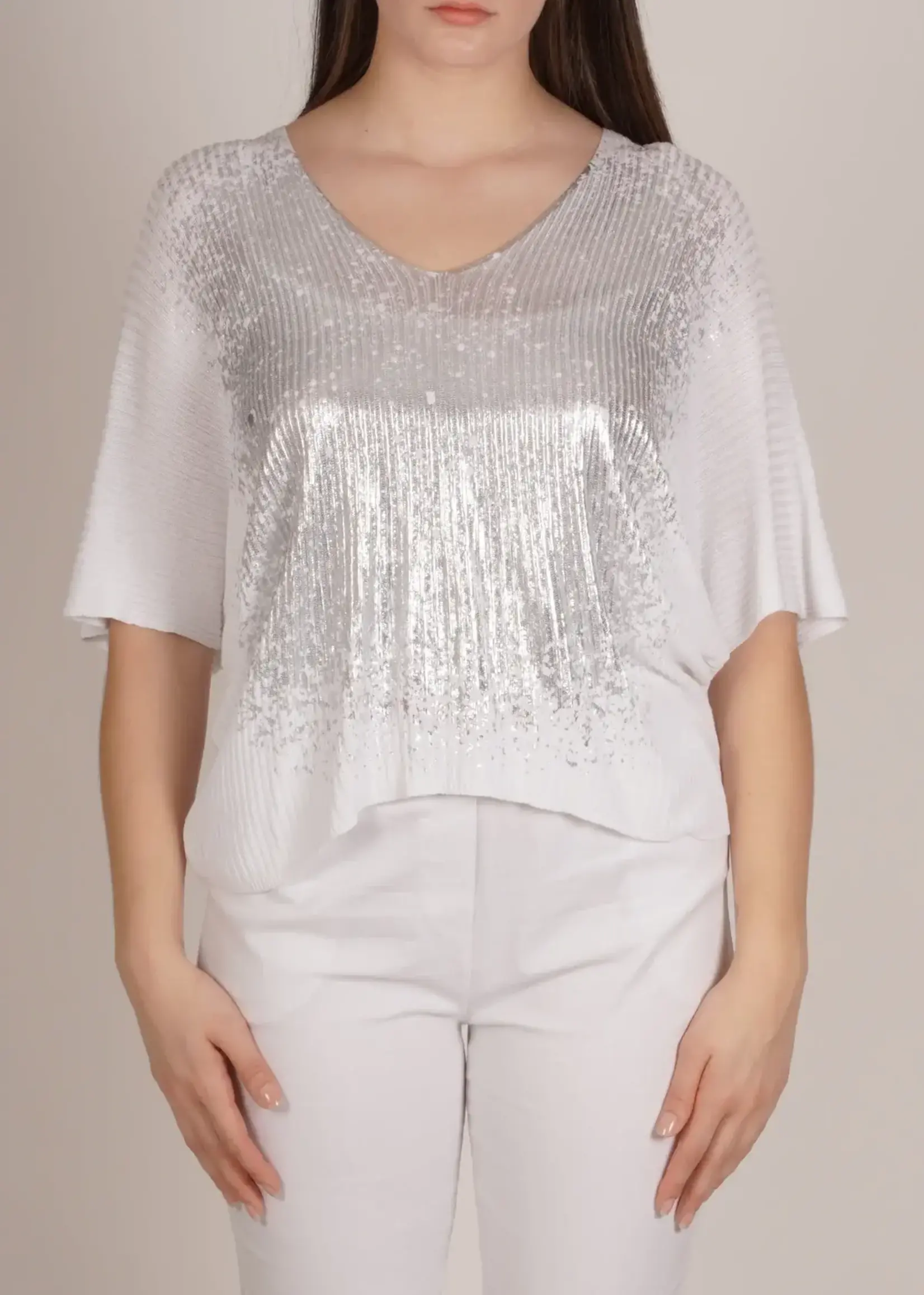 Angela Mara Drop Shoulder Foil Detail Top