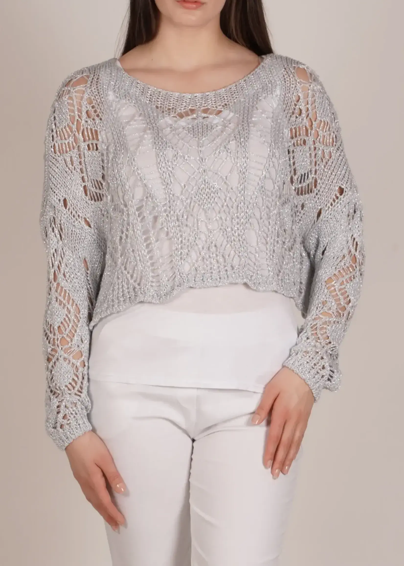Angela Mara Open Knit Lurex Sweater