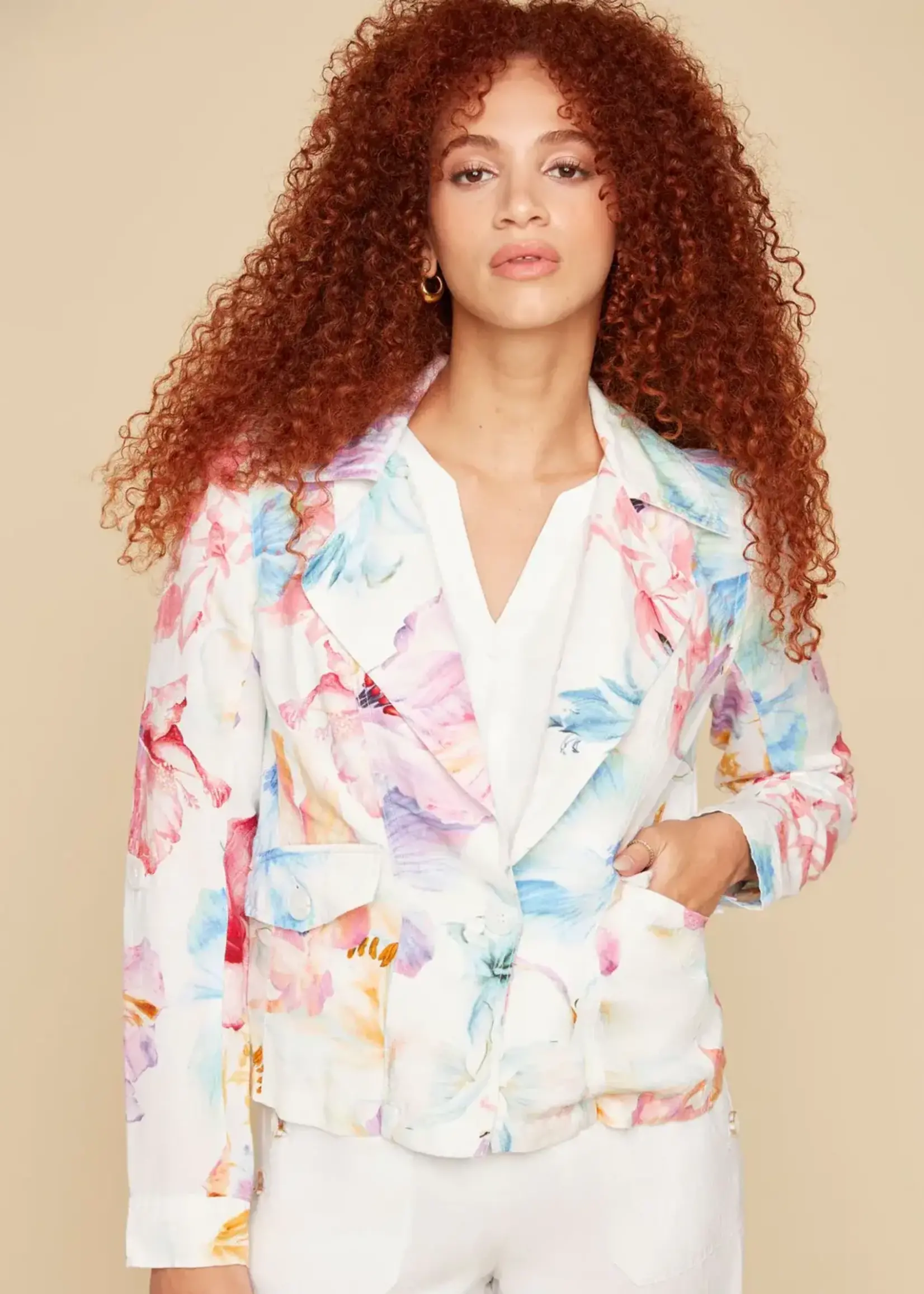 Renuar Floral Rolled Sleeve