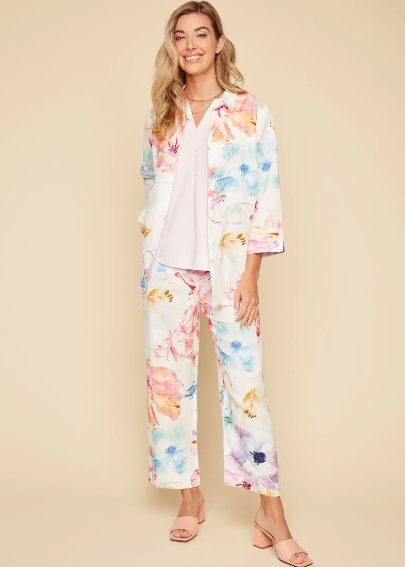 Angela Mara Floral Linen Blouse