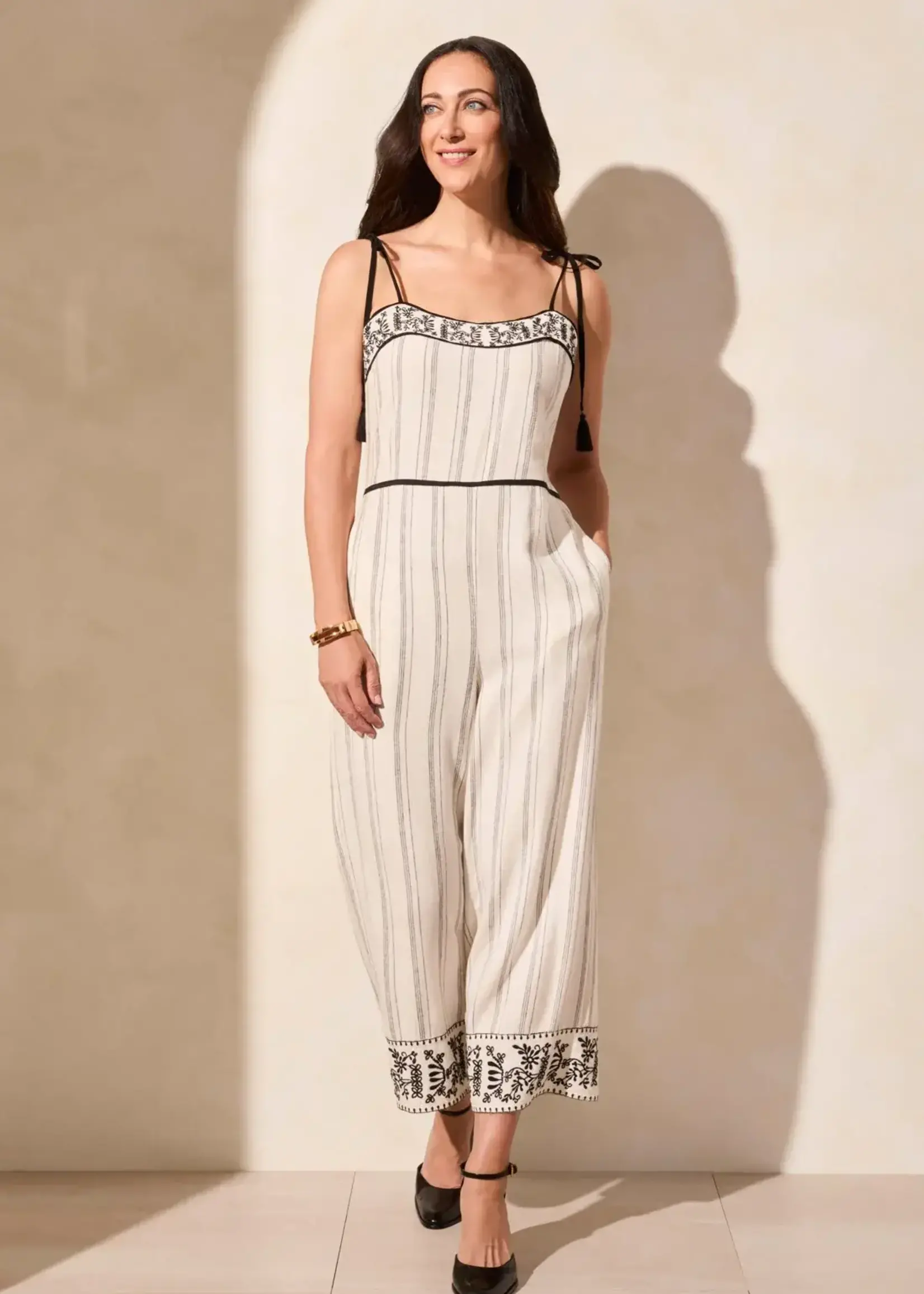 Tribal Embroidered Tassel Strap Jumpsuit