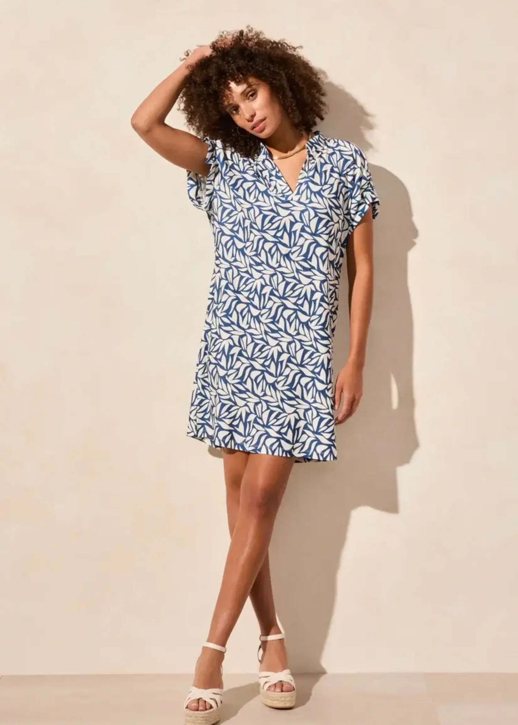 Tribal Ruffle Notch Neck Dress