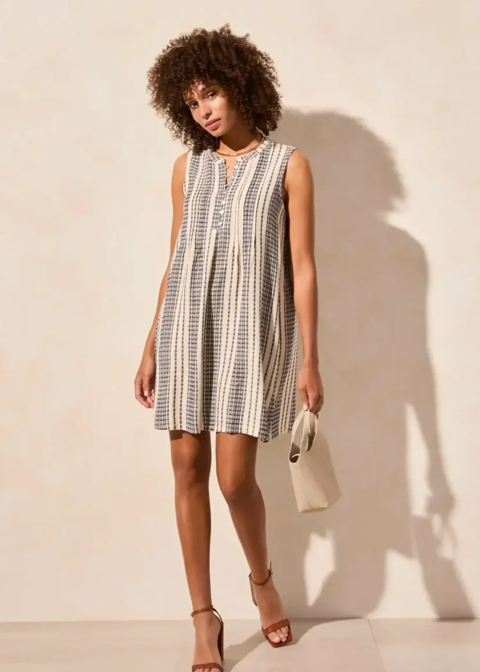 Tribal Yarn Dye Stripe Pintucked Dress