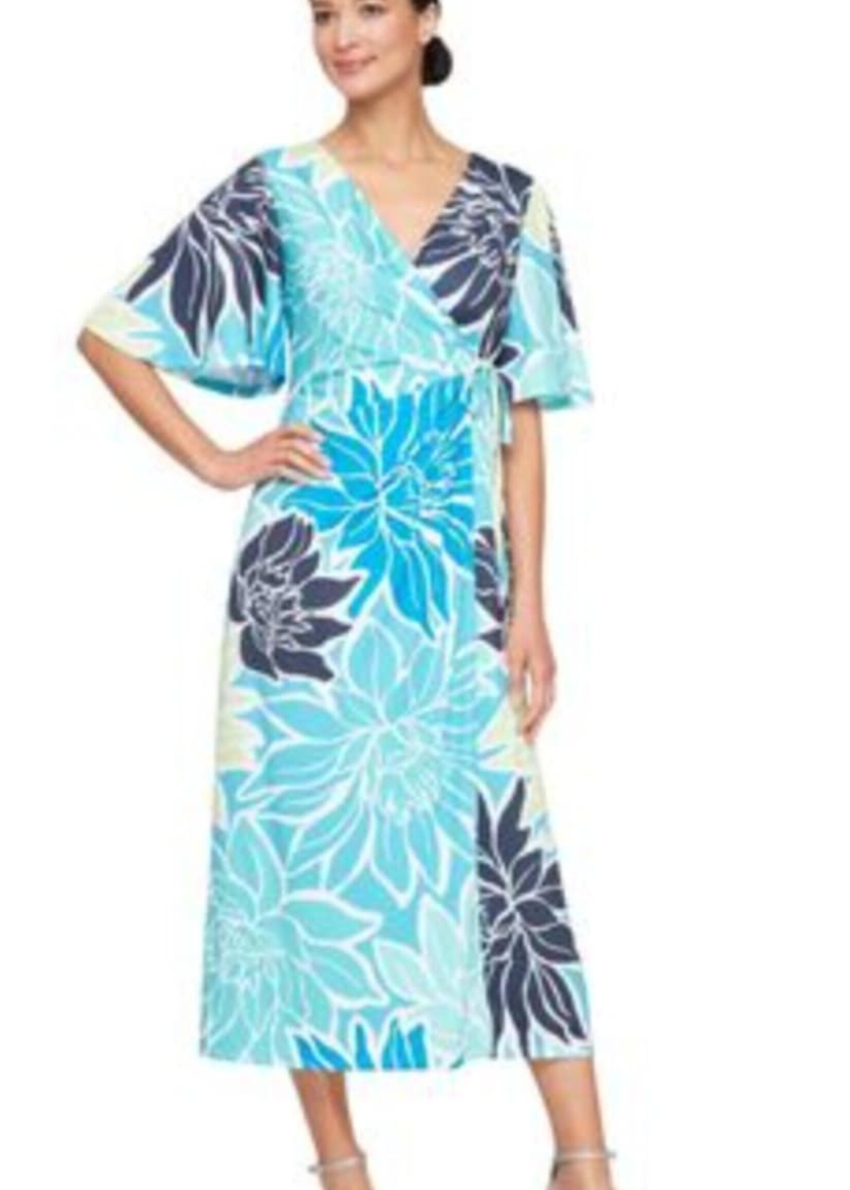 SLNY Flowy Floral Wrap Dress