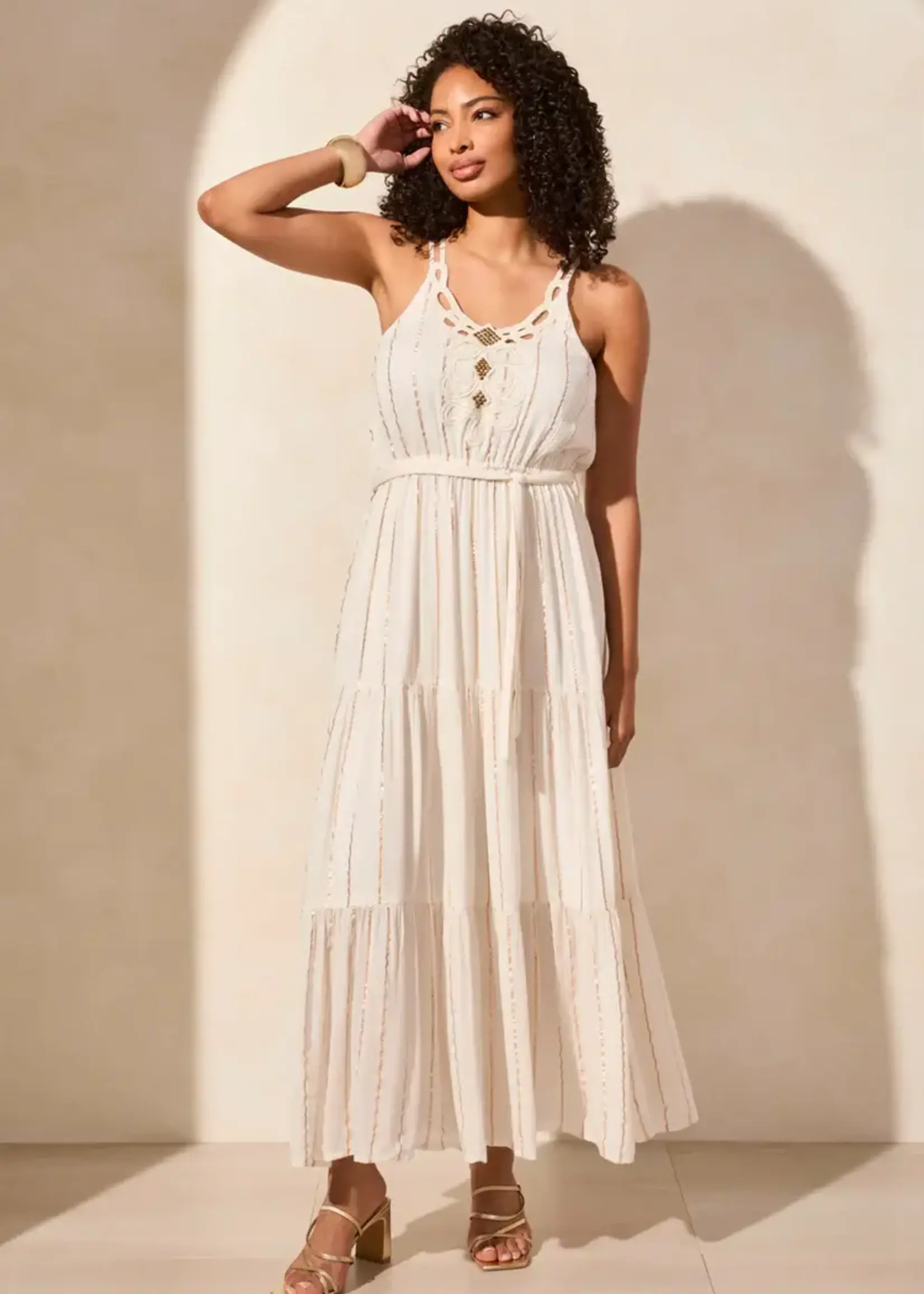 Tribal Metallic Stripe Beaded Detail Dress