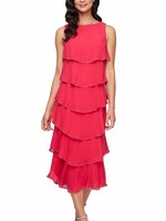 SLNY Sleeveless Tiered Tea Length Dress
