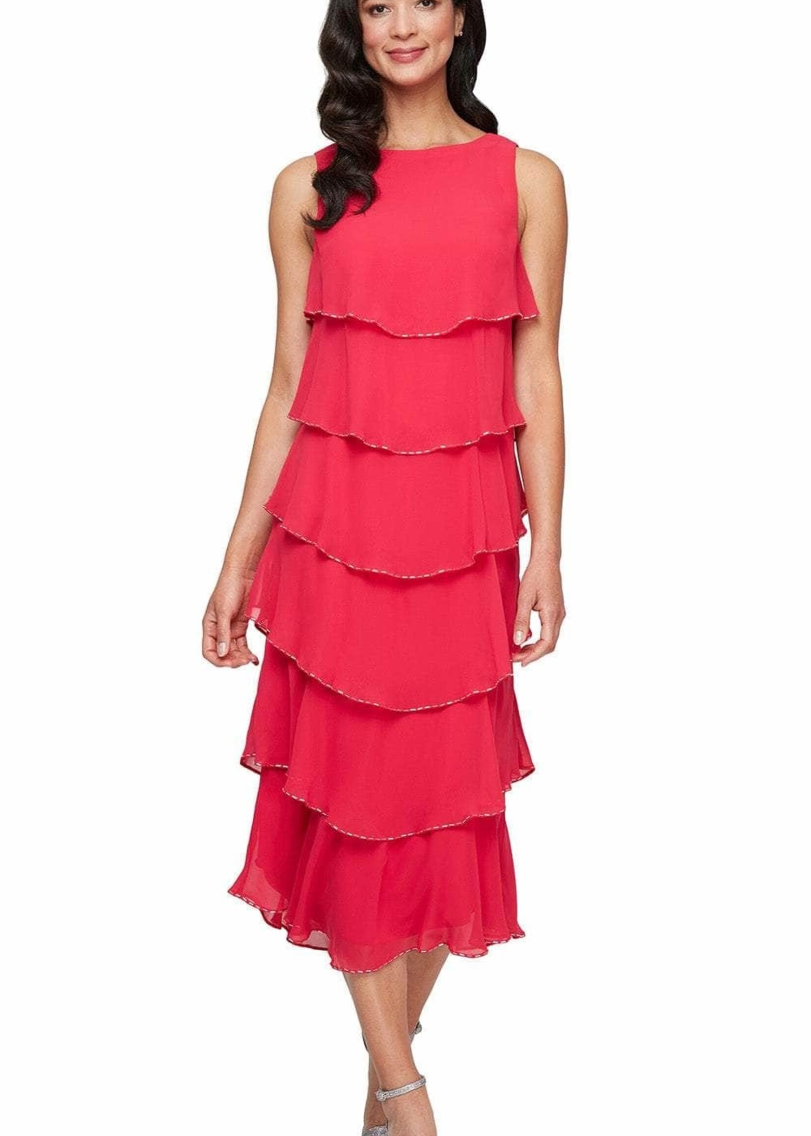 SLNY Sleeveless Tiered Tea Length Dress