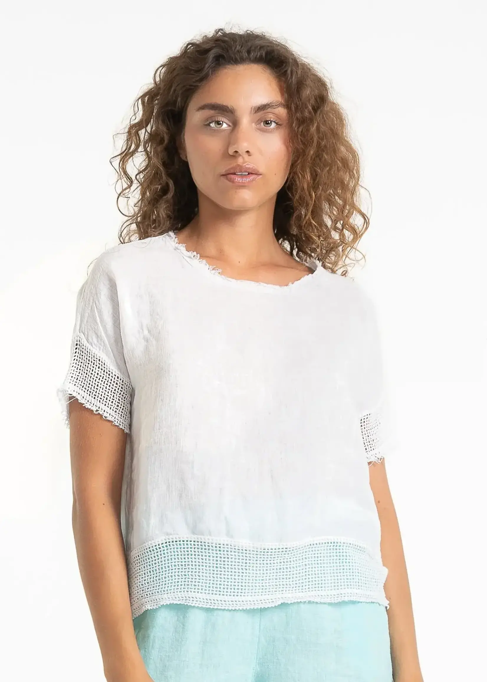 Linen Luv Raw Edge Mesh Trim T-shirt