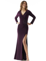 MGNY Jersey Crystal Beaded Sleeved Gown