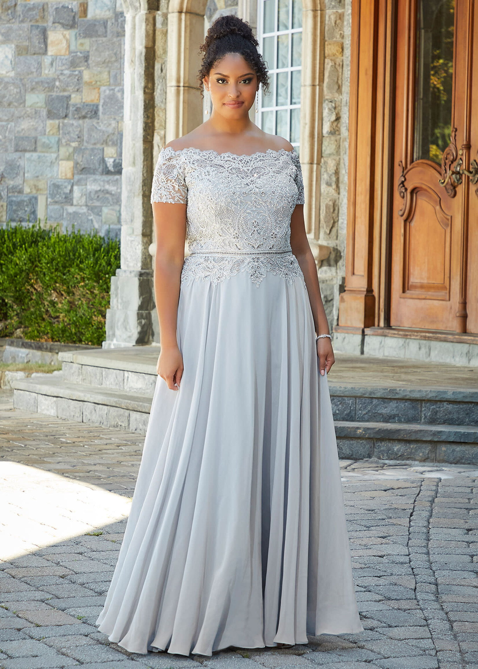 MGNY Beaded Lace Bodice Gown