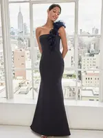 MGNY One Shoulder 3D Floral Strap Scuba Gown