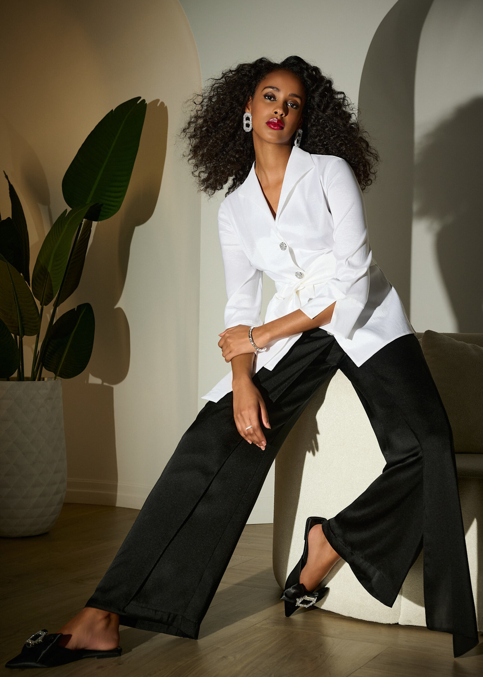 Joseph Ribkoff Satin Wide Leg Panel Pant
