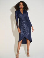 Joseph Ribkoff Ruched Belt Detail Metallic Midi