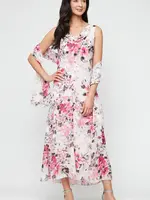 Alex evening Floral Chiffon Cowl Neck Tea Length Dress