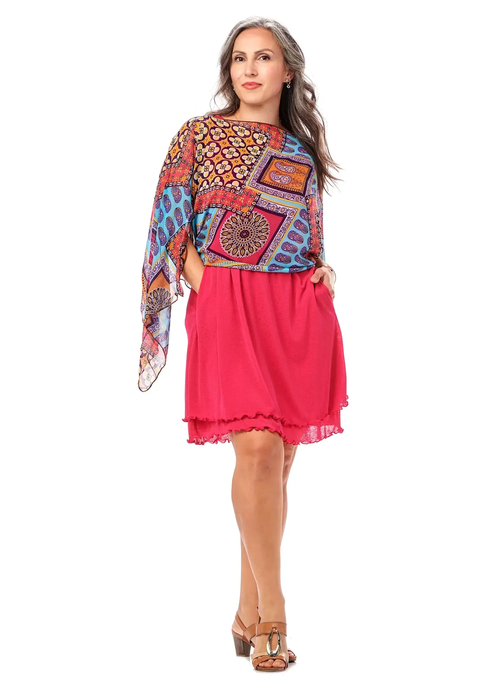 RAPZ Mix Print Sheer Poncho