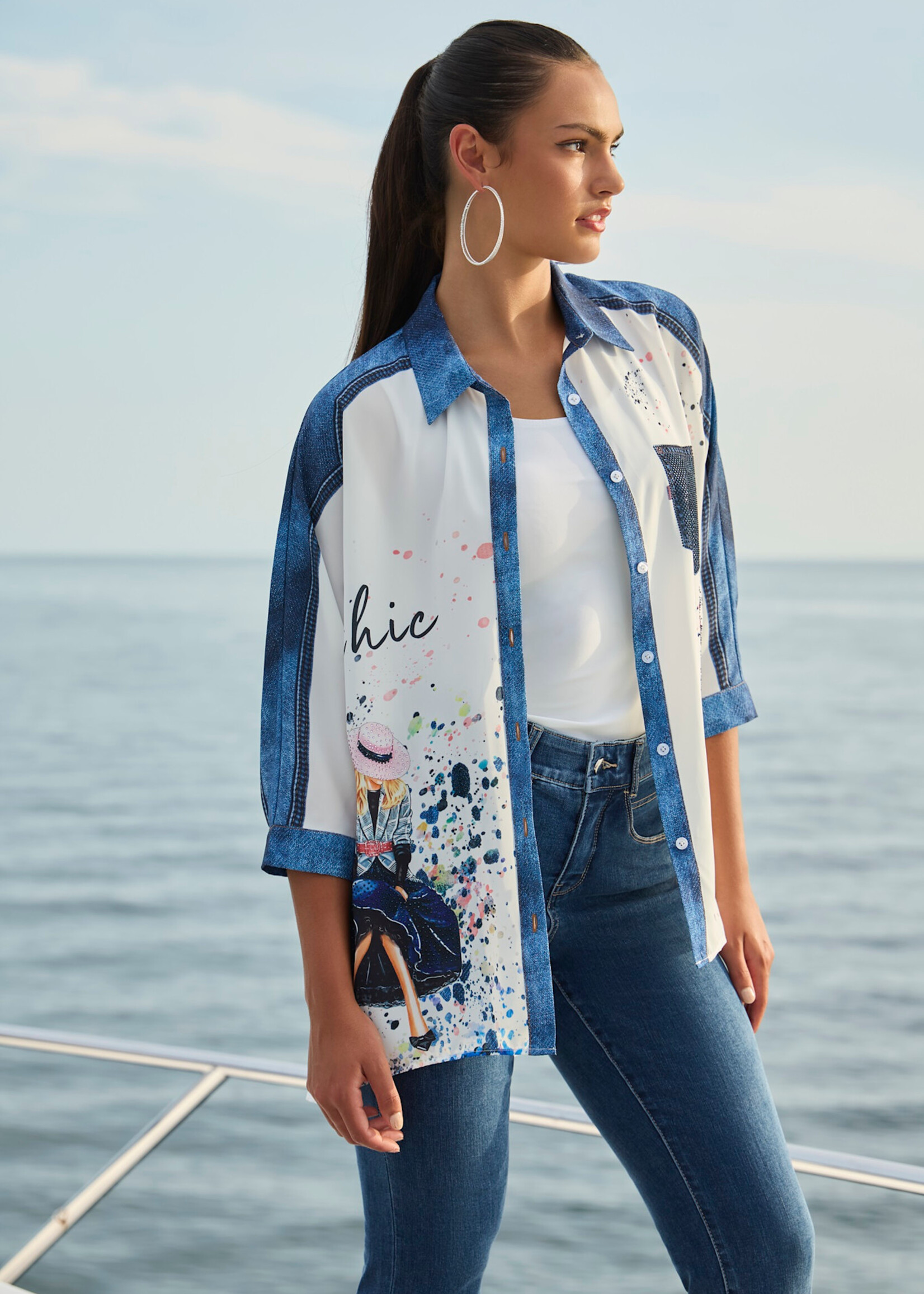 Frank Lyman Graphic Button Blouse