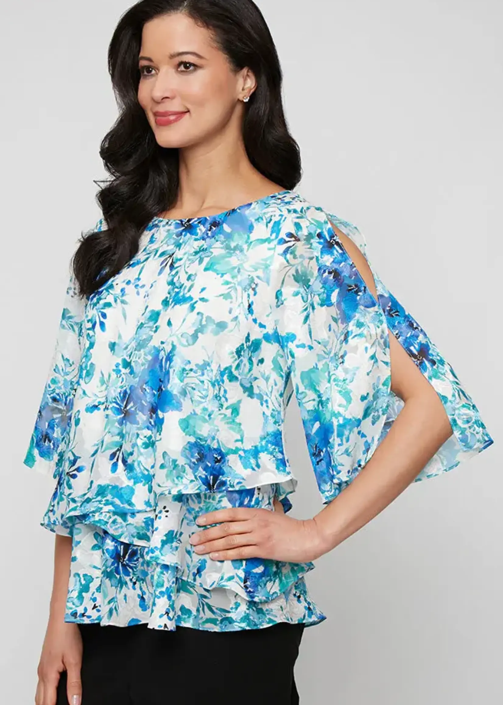Alex evening Chiffon Asymmetric Tulip Hem Top