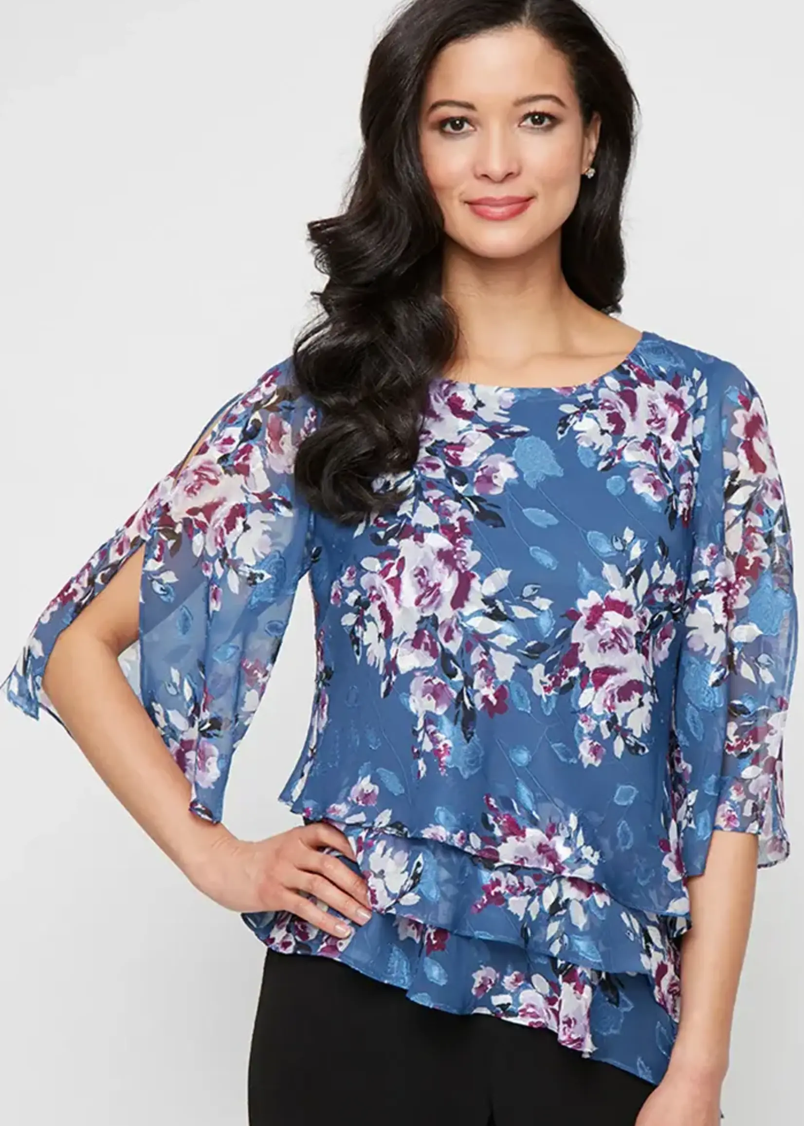 Alex evening Printed Chiffon Burnout Top