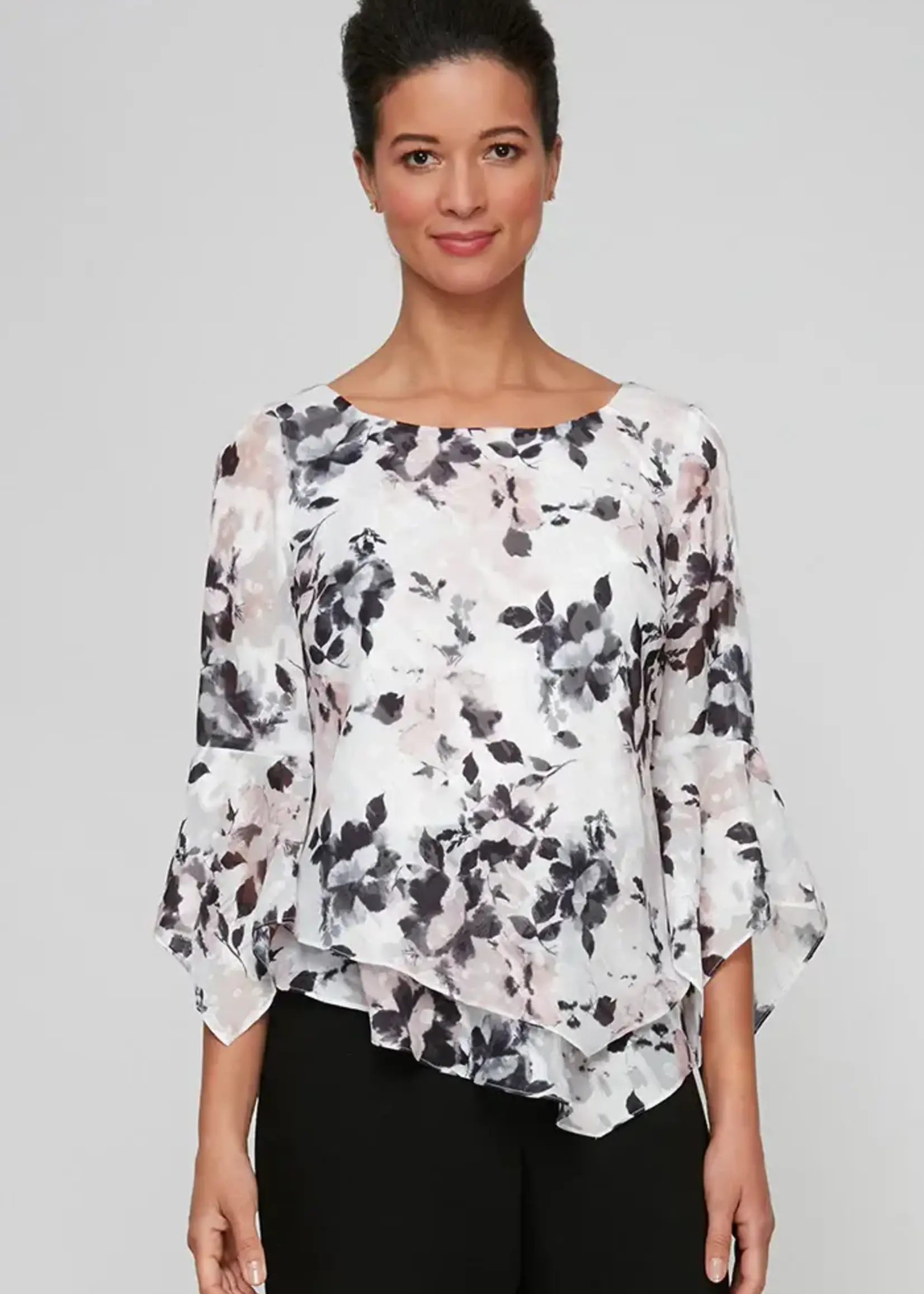 Alex evening Plus Printed Chiffon Burnout y Top