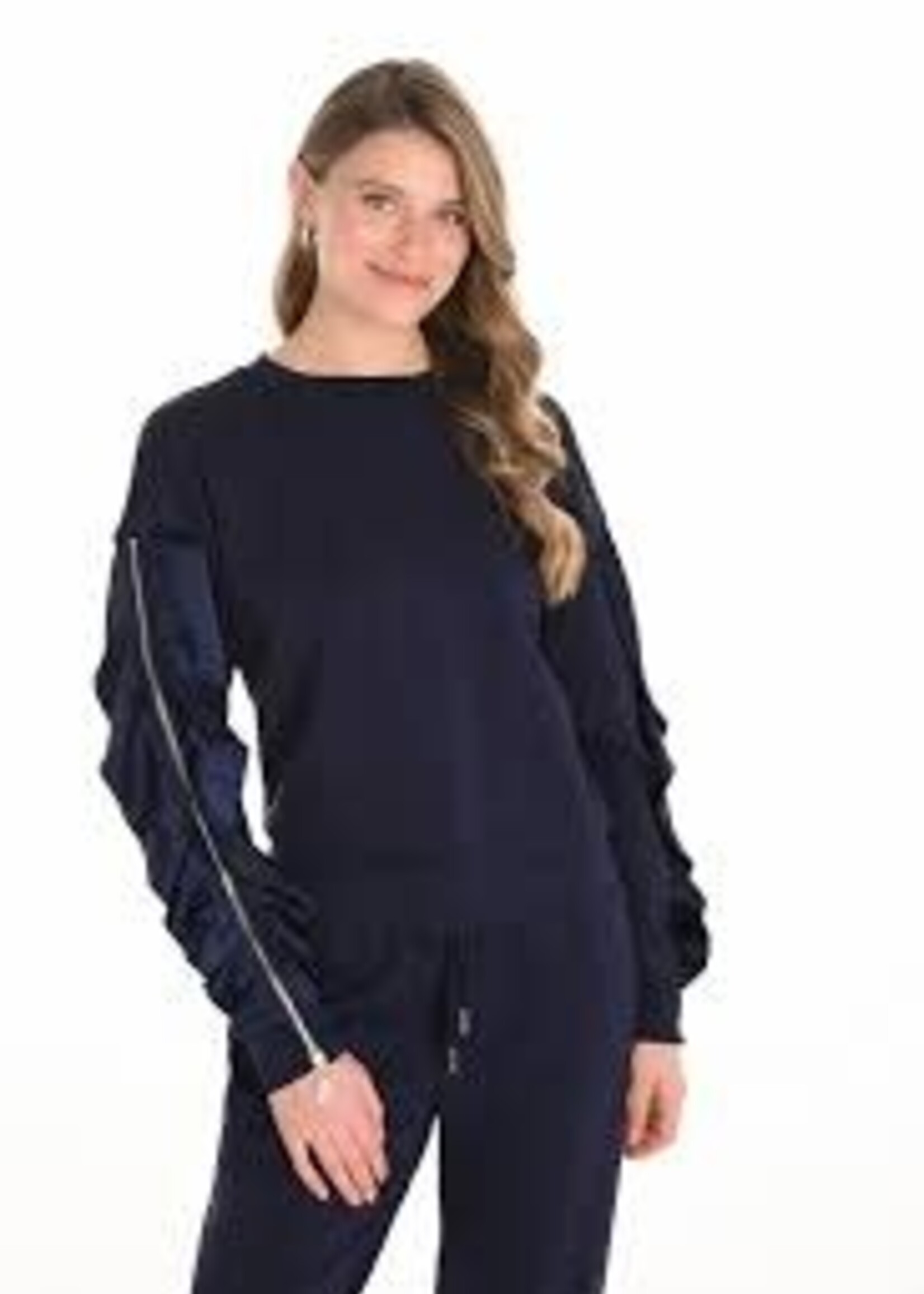 Frank Lyman Ruffle Zip Sleeve Sweater