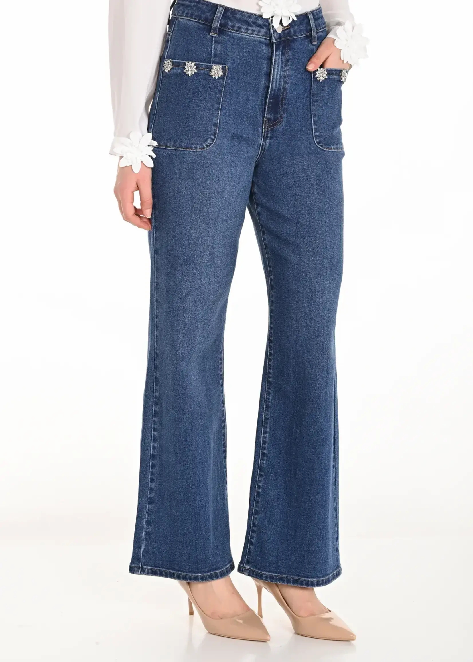 Frank Lyman High-Waist Flare w/ Jewelled Pocket Detail