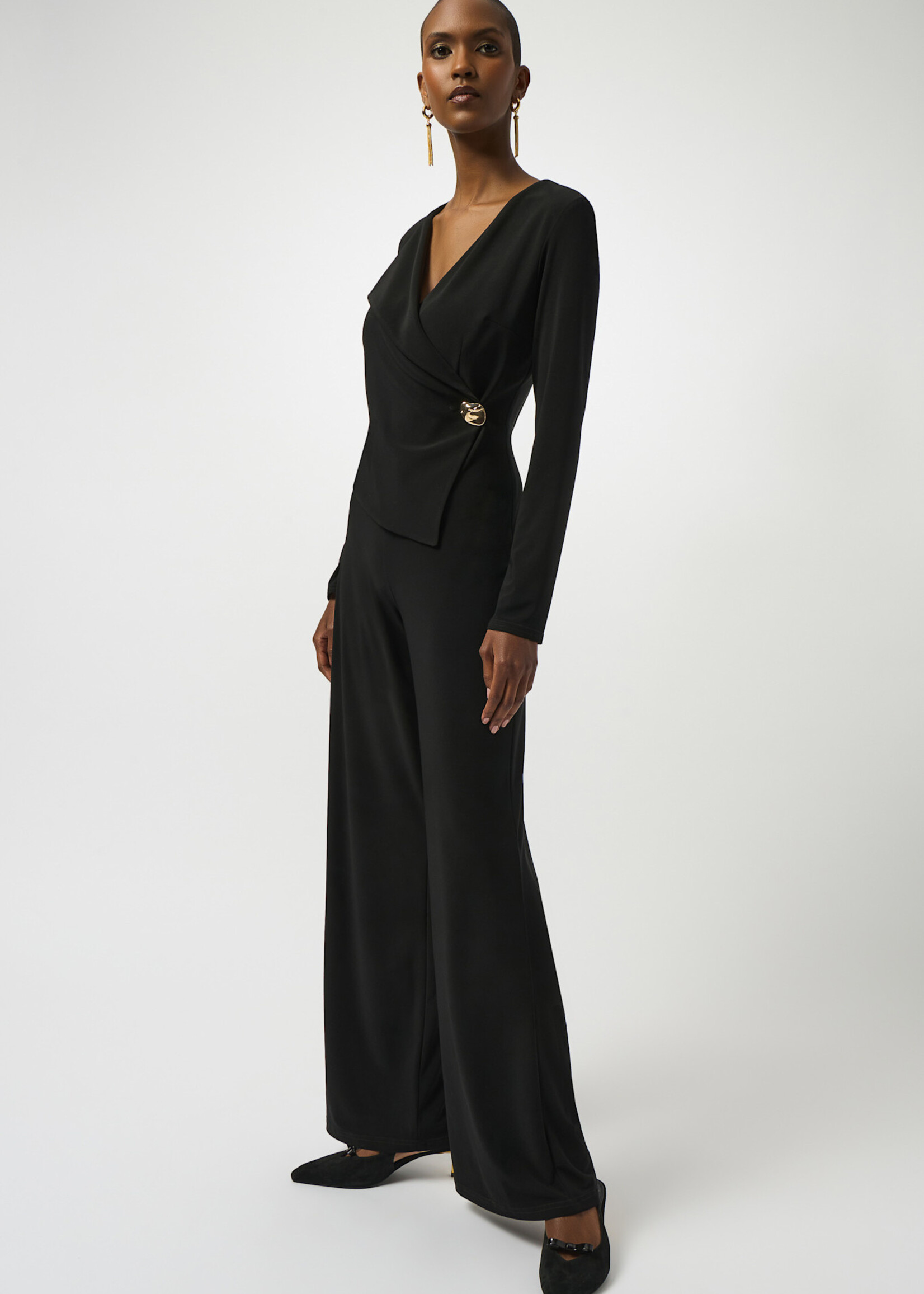 Joseph Ribkoff V-neck Jumpsuit w/ Gold Buckle