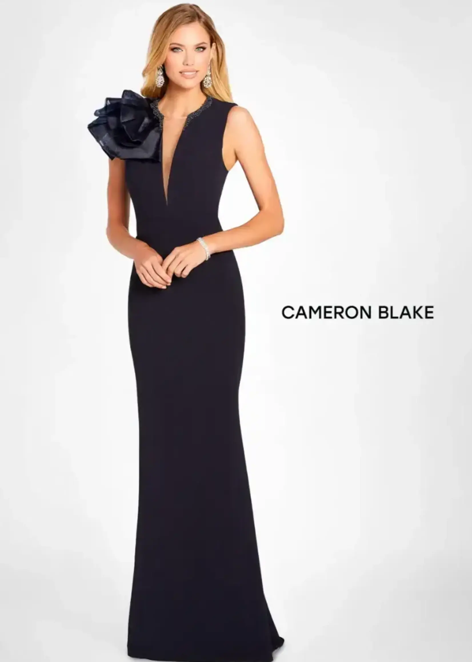 Cameron Blake Illusion Panel Beaded Collar Gown