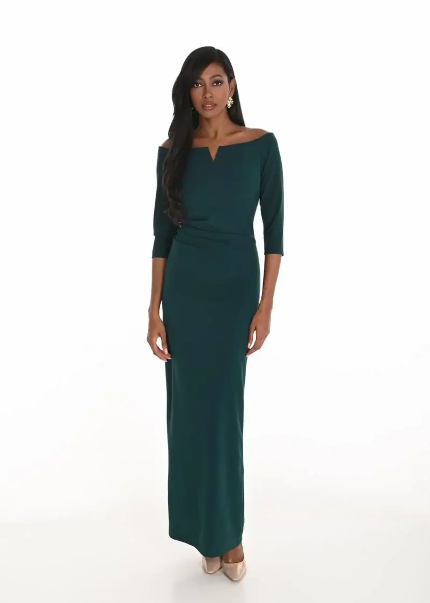 Frank Lyman Elegant Off The Shoulder Ruched Gown