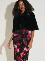 Joseph Ribkoff Faux Fur Cape w/ Crystal Brooch