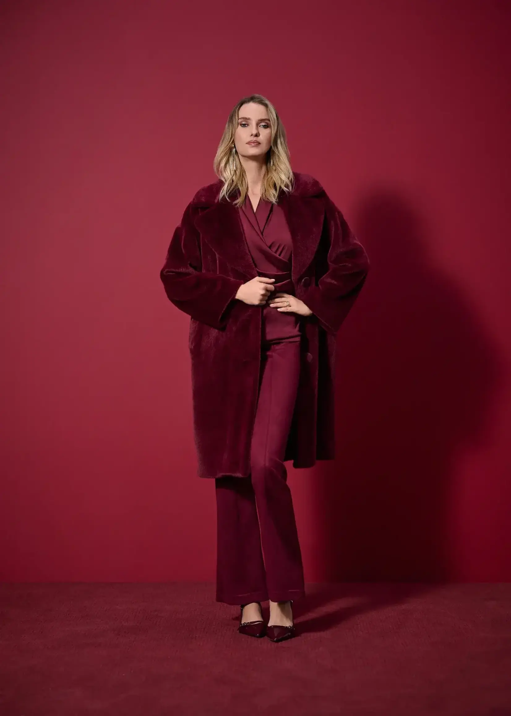Joseph Ribkoff Faux Fur Notch Collar Coat
