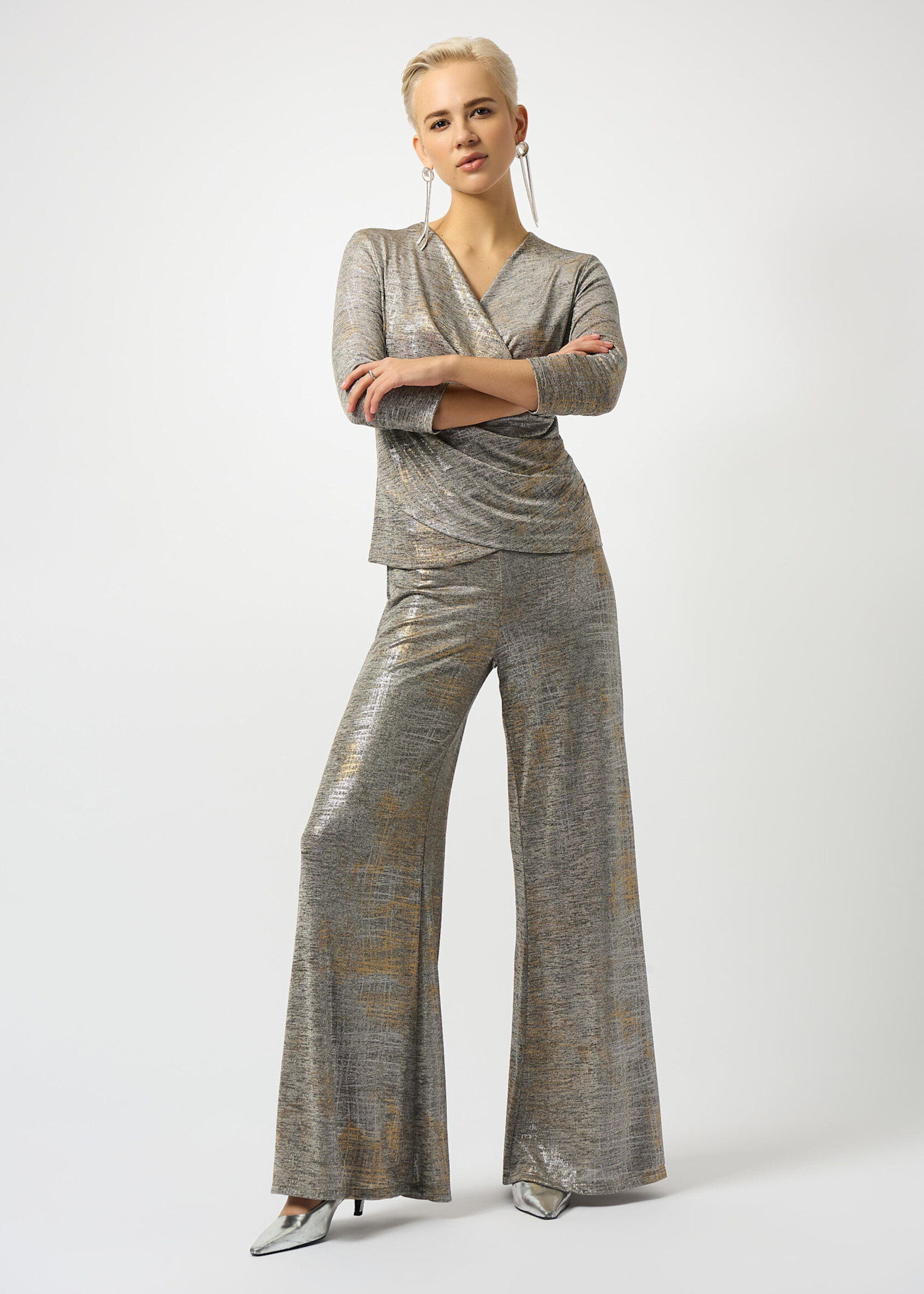 Joseph Ribkoff Glitter Foil High-waist Pant