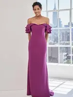 MGNY Off-Shoulder Ruffle Drape Sleeve Gown