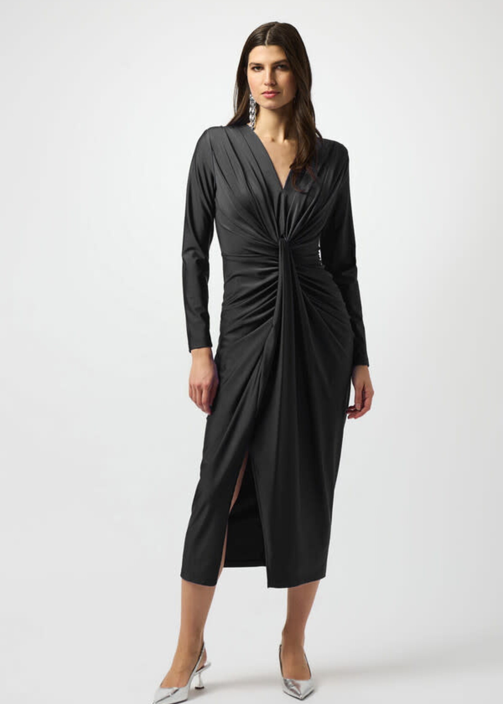 Joseph Ribkoff Ruched V-neck Maxi Dress