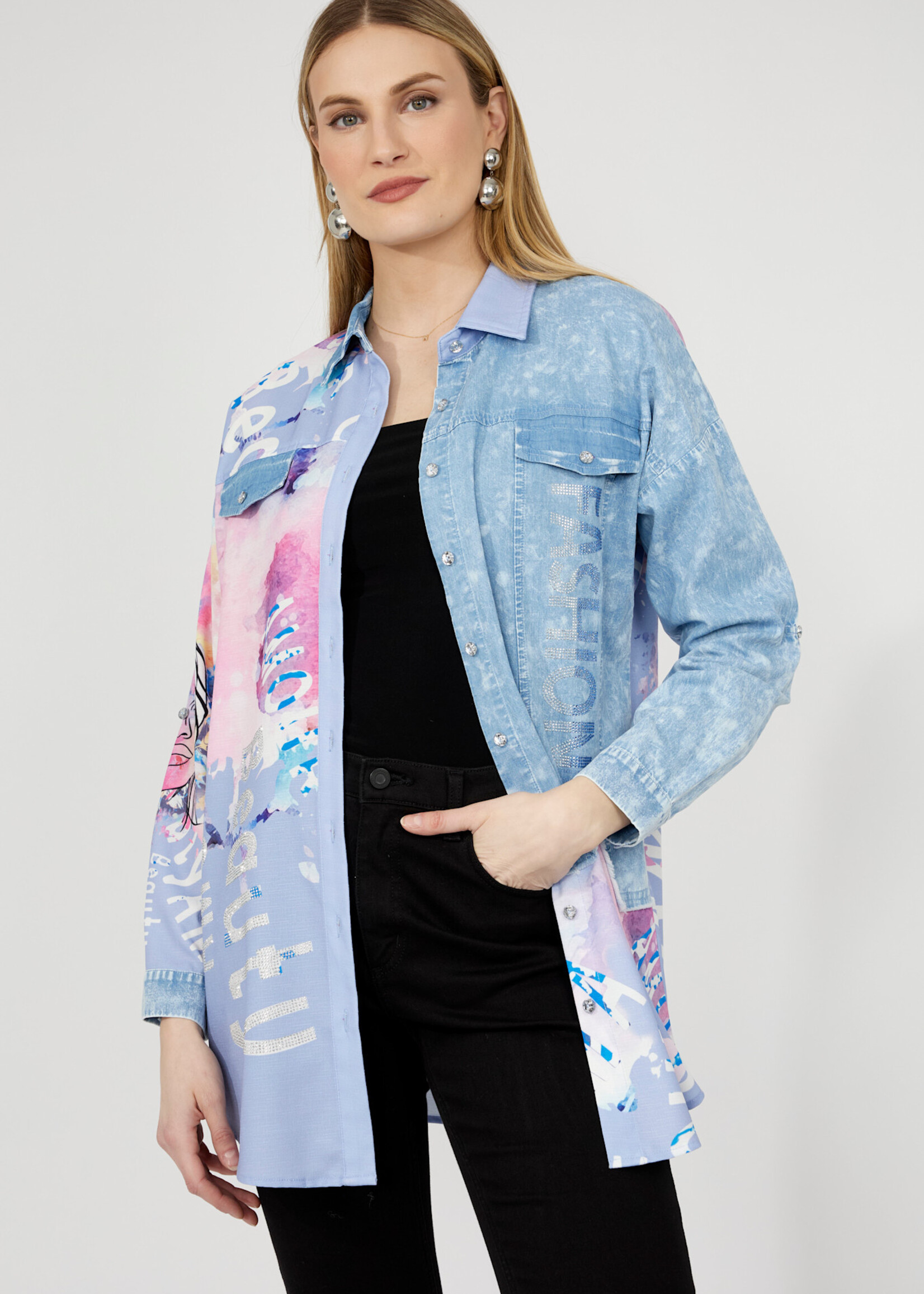 Frank Lyman Chic Embellished Print Blouse