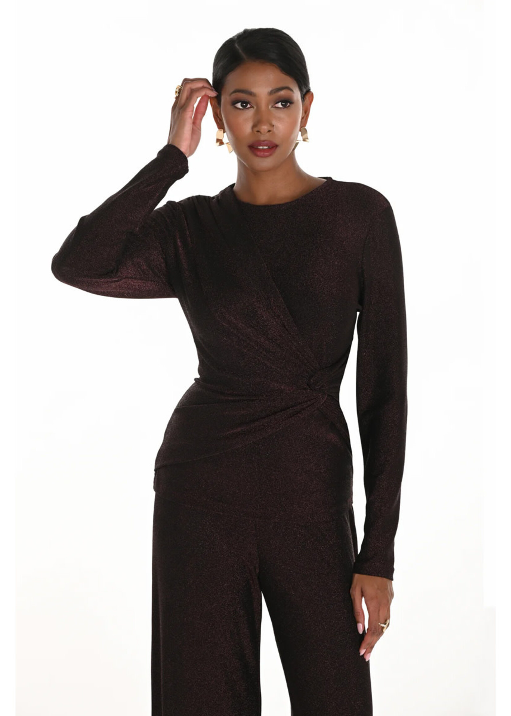 Frank Lyman Glitter Knit Long Sleeve Wrap  Top