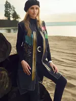 Frank Lyman Washed Denim Metallic Print Vest