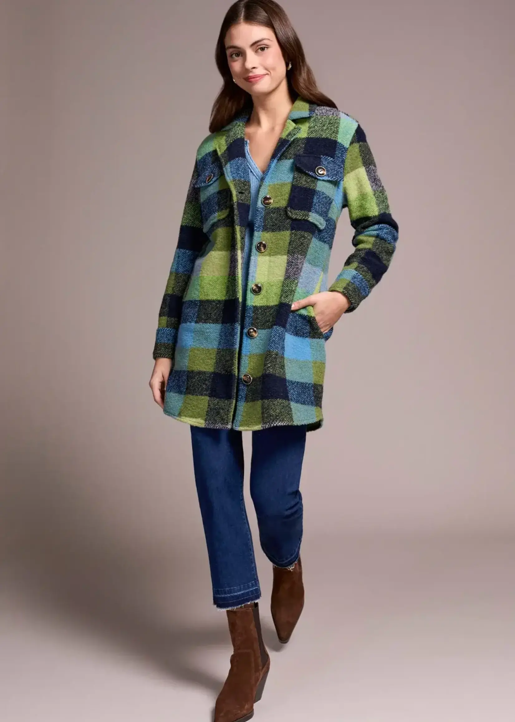 Tribal Plaid Notch Collar Shacket