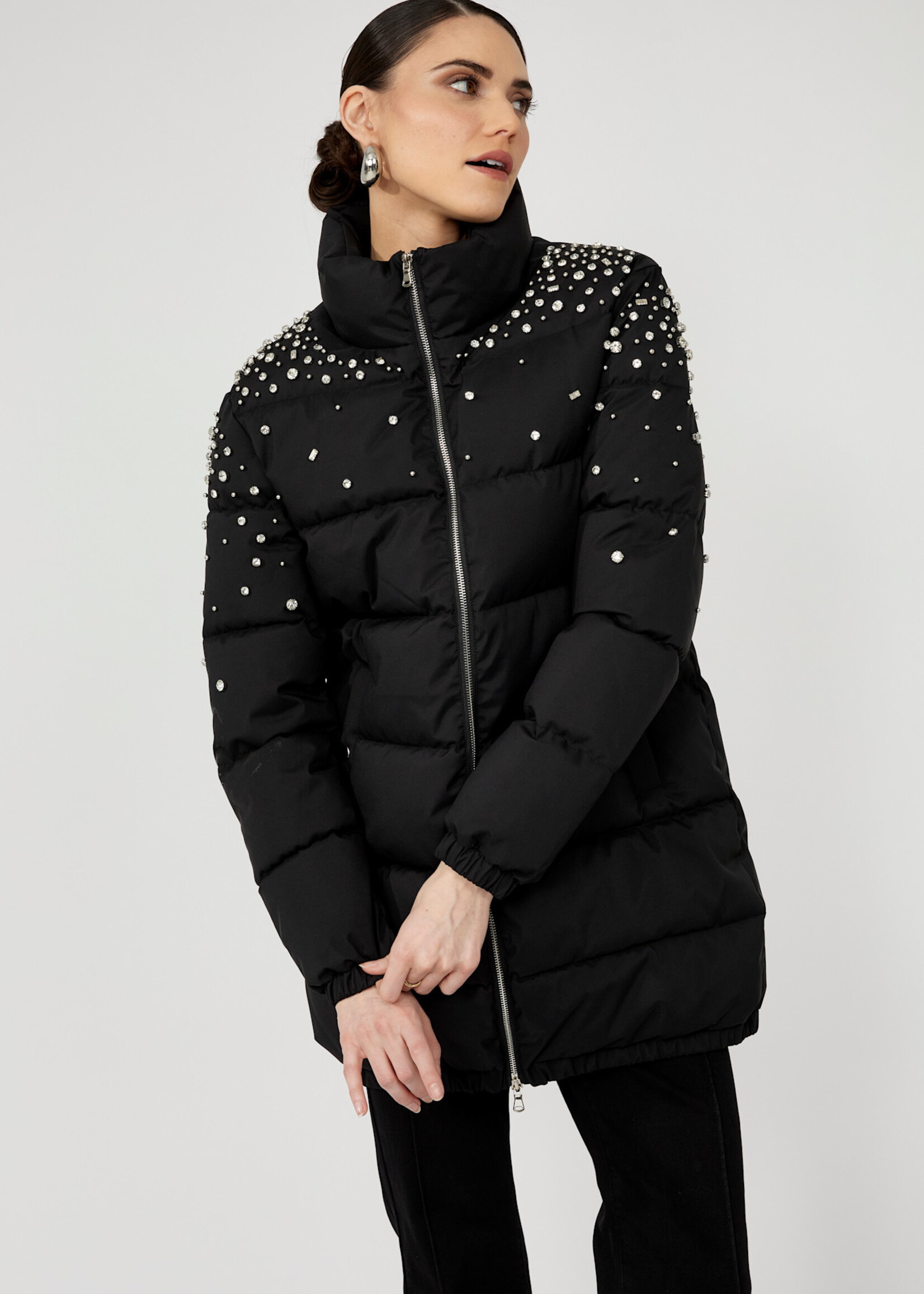 Frank Lyman Puffer Coat w/ Cascading Jewels