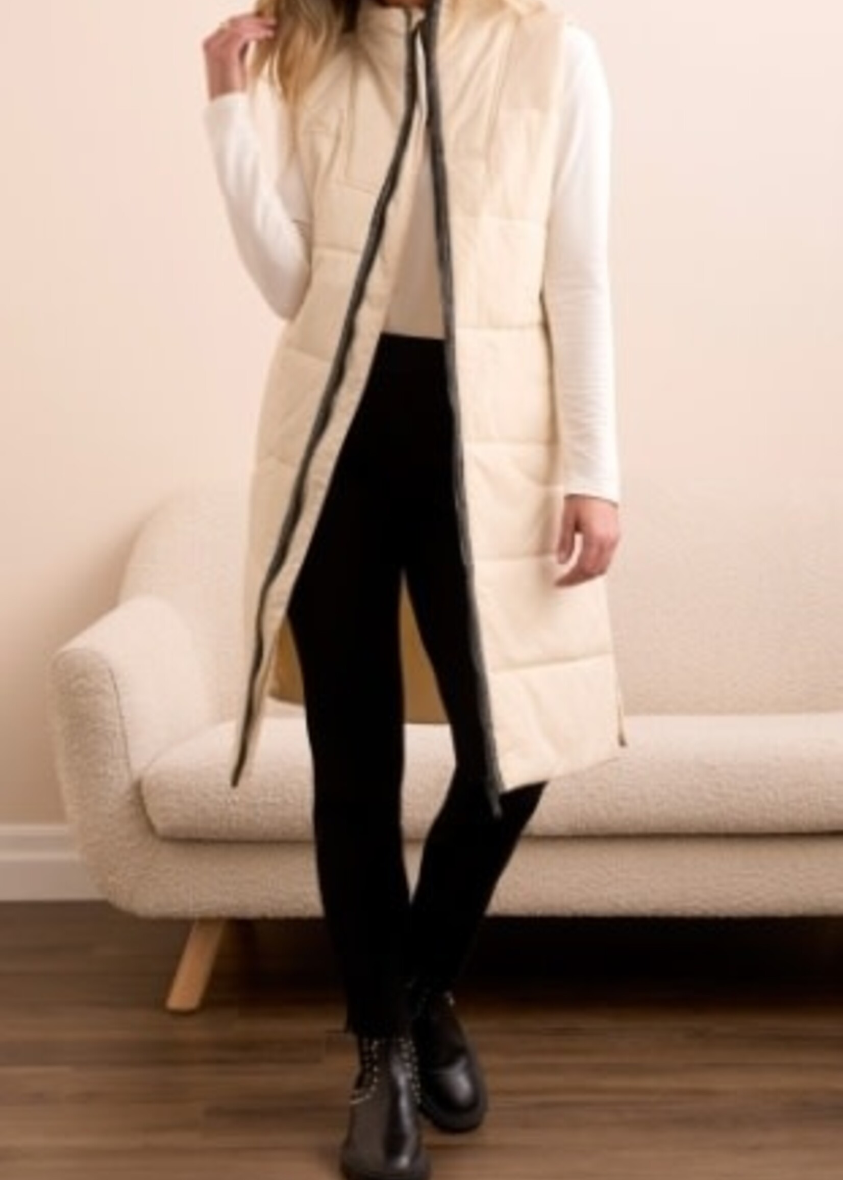 Tribal Zip Front Long Quilted Vest