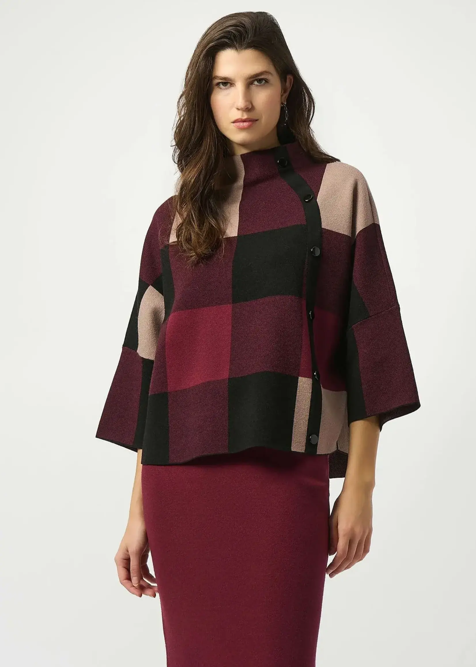 Joseph Ribkoff Plaid Jacquard Funnel Neck Sweater