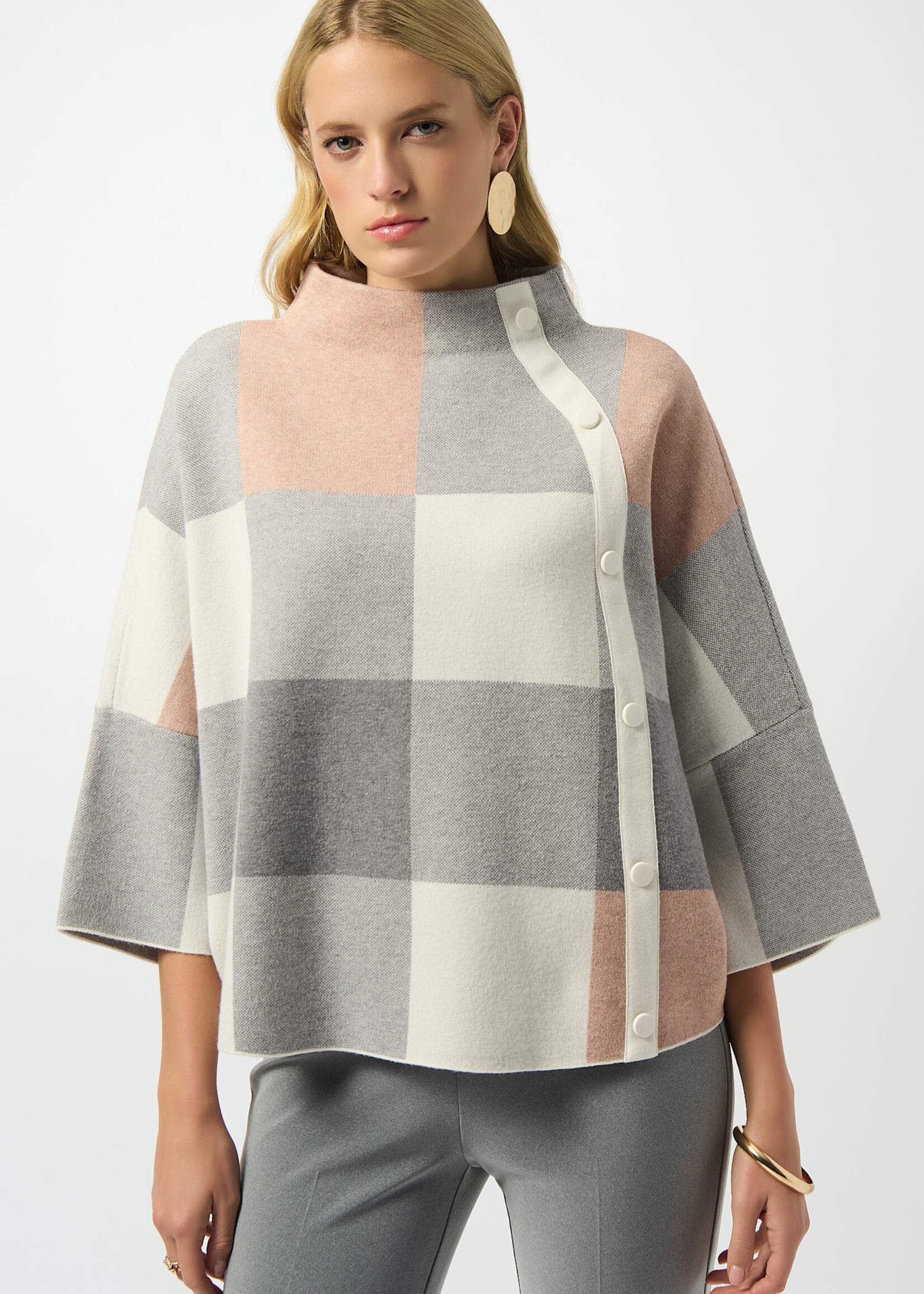 Joseph Ribkoff Plaid Jacquard Funnel Neck Sweater