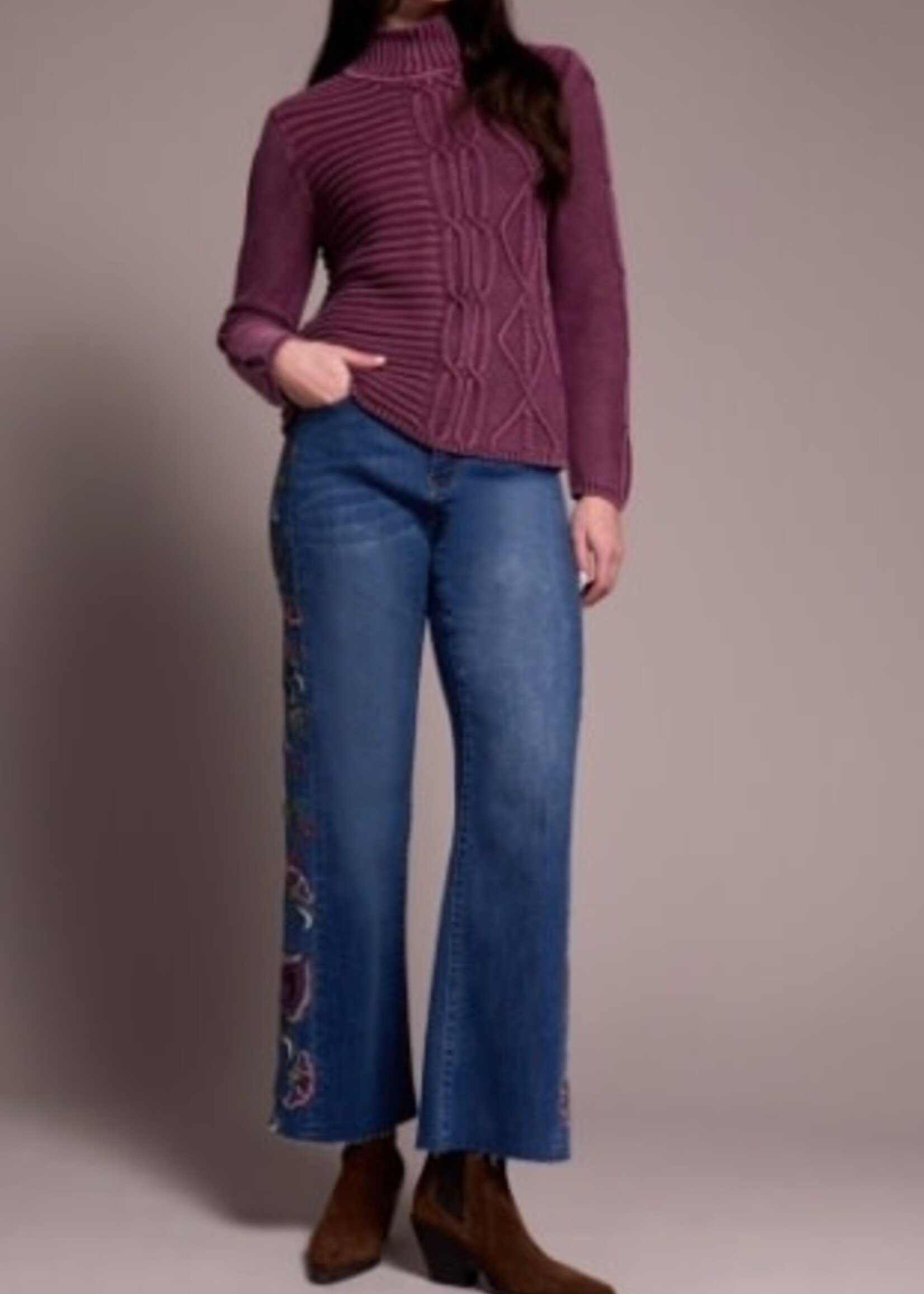 Tribal Mock Neck Cable Knit Sweater